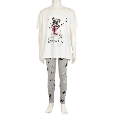 Girls cream pug pyjama set